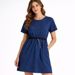 Athleta Coast to Coast Beach CoverUp Swim DressKaftan Large Blue CinchWaist Mini